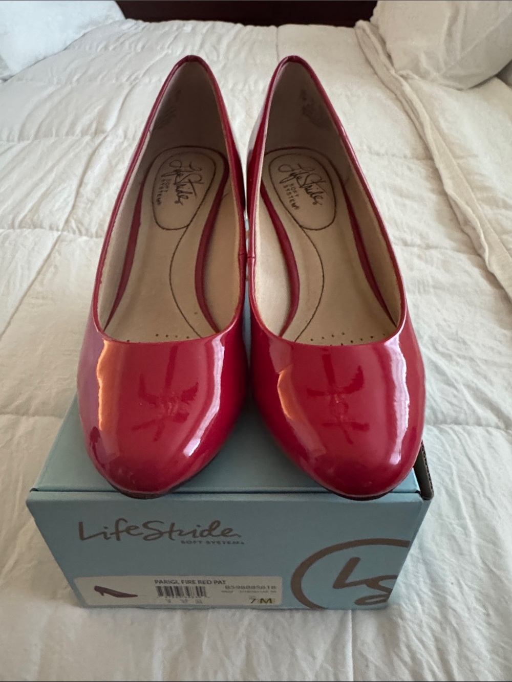 Life Stride Red Patent Round-Toe Ballet Flats